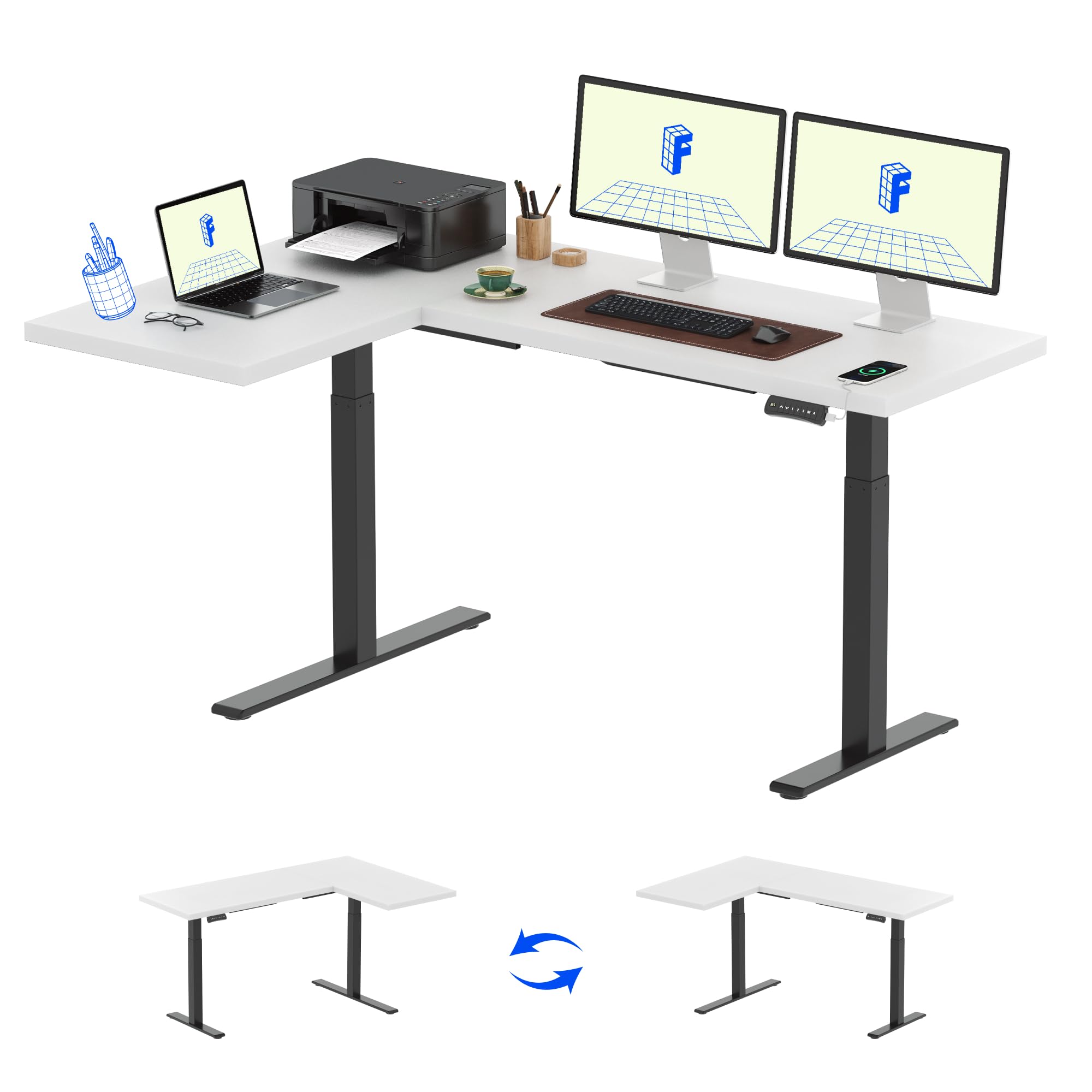 FLEXISPOT L-Shaped Standing Desk 71 x 48 Inch Dual Motor Electric